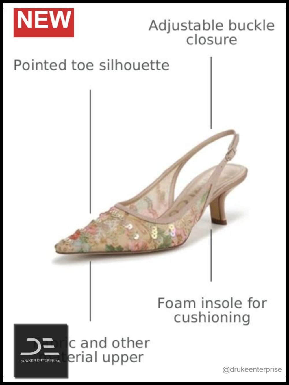 Pointed Toe Kitten Heel Slingback Pumps with Buckle - Picture 2 of 6